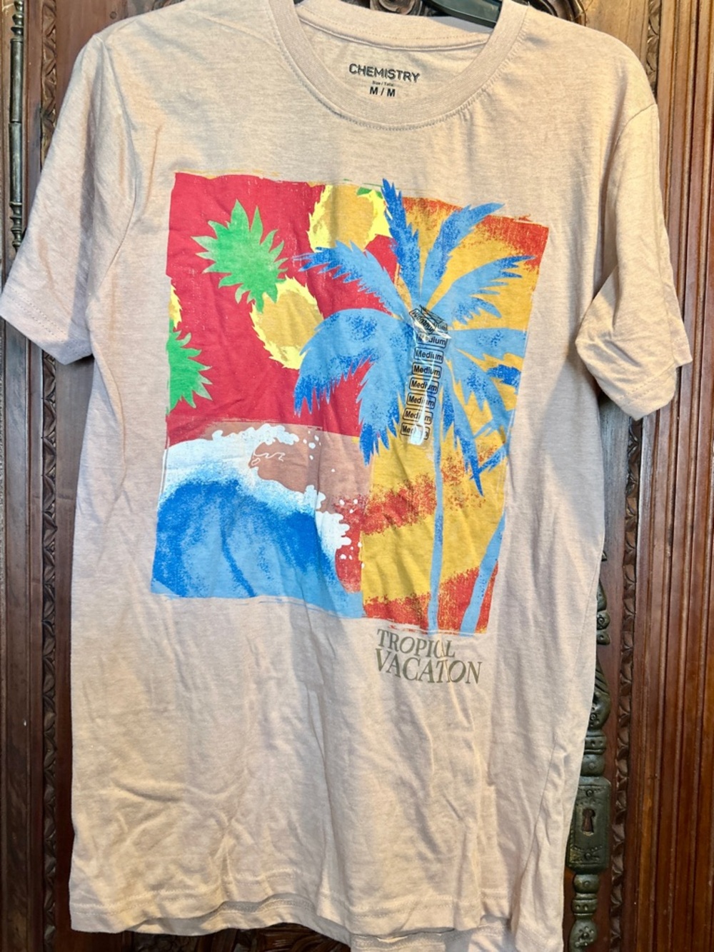 Chemistry Beige Short-Sleeve Tee with Multicolor Tropical Graphic